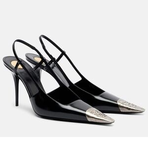 SAINT LAURENT Jeanne 90 YSL logo cap slingback pumps heels
